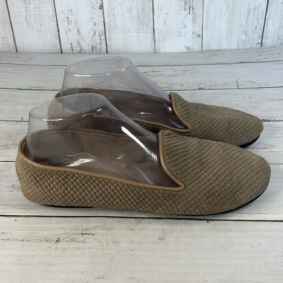 Taupe French Sole New York FSNY Textured Suede Smoking Loafer Flats - Picture 10 of 12